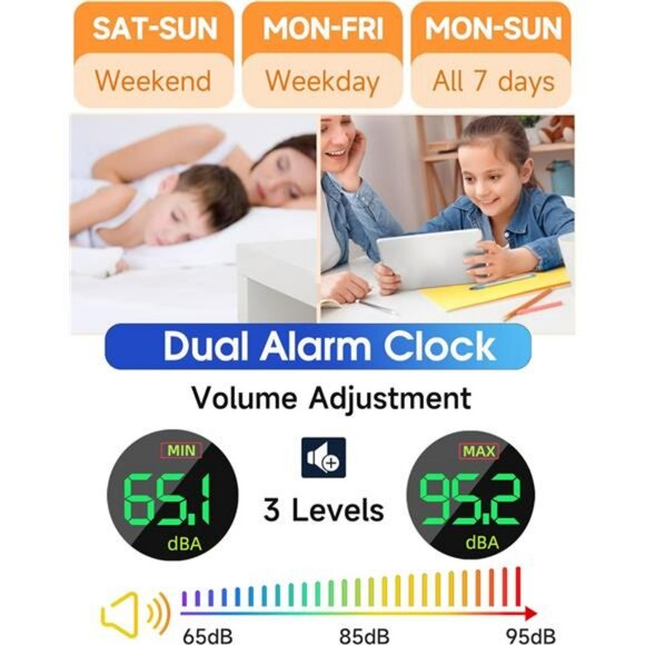 Extra Loud Alarm Clock for Heavy Sleepers LED Display Color Night Light - Picture 4 of 7